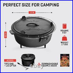 6Qt Cast Iron Camping Dutch Oven with Lid Lifter and Storage Bag Cast Iron Dut