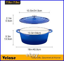 7.5 QT Enameled Oval Dutch Oven Pot with Lid, Cast Iron Dutch Oven with Dual Han