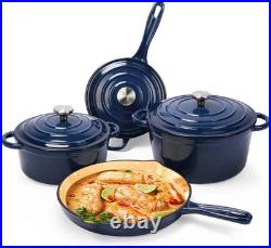7 PCS Enamel Cast Iron Cookware Set Dutch Oven Skillet Sauce Pan Pots Ceramic
