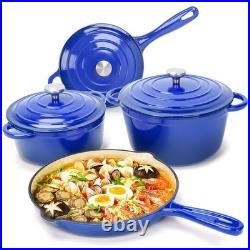 7-Piece Enameled Cast Iron Cookware Set Dutch Ovens, Skillet & Sauce Pan wit