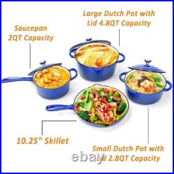 7-Piece Enameled Cast Iron Cookware Set Dutch Ovens, Skillet & Sauce Pan wit