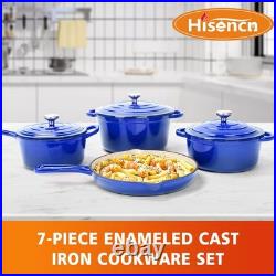 7-Piece Enameled Cast Iron Cookware Set Dutch Ovens, Skillet & Sauce Pan wit