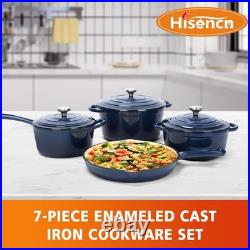 7 Piece Enameled Cast Iron Cookware Set, Pots And Pans Set, Ceramic Cookware