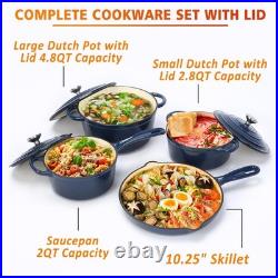 7 Piece Enameled Cast Iron Cookware Set, Pots And Pans Set, Ceramic Cookware
