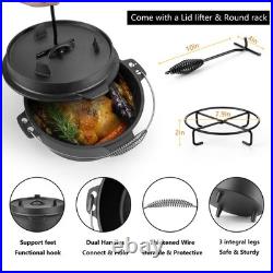 7 QT Cast Iron Dutch Oven, Large 2 in 1 Camp Pre-Seasoned Deep Pot & Lid Skil