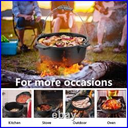 7 QT Cast Iron Dutch Oven, Large 2 in 1 Camp Pre-Seasoned Deep Pot & Lid Skil