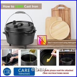 7 QT Cast Iron Dutch Oven, Large 2 in 1 Camp Pre-Seasoned Deep Pot & Lid Skil