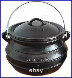 7QT Cast iron Dutch oven #2 Flat bottom Potjie Bean pot Campfire Survival