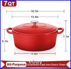 7QT Oval Dutch Oven Pot with Lid, Enameled Cast Iron Dutch Oven Dual Handles