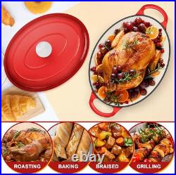 7QT Oval Dutch Oven Pot with Lid, Enameled Cast Iron Dutch Oven Dual Handles