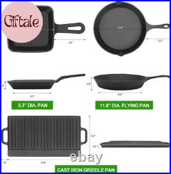 8 Piece Pre-Seasoned Dutch Oven Cooking Set Cast Iron Camping Kitchen Cookware B