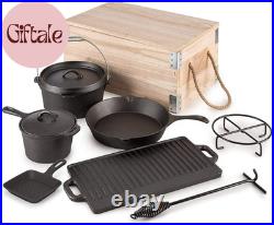 8 Piece Pre-Seasoned Dutch Oven Cooking Set Cast Iron Camping Kitchen Cookware B