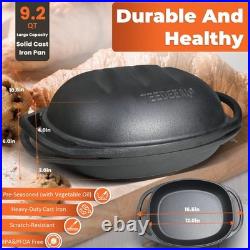 9.2 QT Heavy Duty Pre-seasoned Cast Iron Bread Pan, Large Loaf Dutch Oven wit