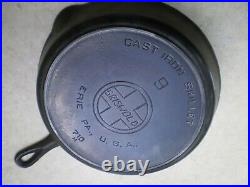 #9 Griswold Cast Iron Skillet 11 Frying Pan 710-h Large Slant Logo Heat Ring