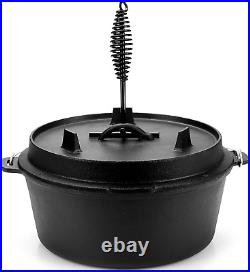 9 Quart Pre-Seasoned Cast Iron Dutch Oven with Lid and Lid Lifter Tool Outdoor D