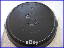A+ CAST IRON GRISWOLD SKILLET NUMBER 12 LARGE LOGO WITH HEAT RING