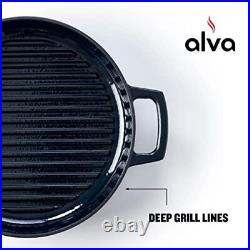 ALVA Nori Grill Pan 11, Cast Iron Pan with 2 Handles and Deep Grill Ridges