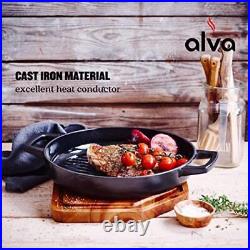 ALVA Nori Grill Pan 11, Cast Iron Pan with 2 Handles and Deep Grill Ridges