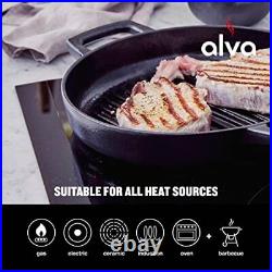 ALVA Nori Grill Pan 11, Cast Iron Pan with 2 Handles and Deep Grill Ridges