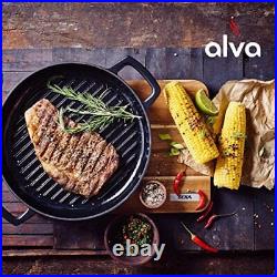 ALVA Nori Grill Pan 11, Cast Iron Pan with 2 Handles and Deep Grill Ridges