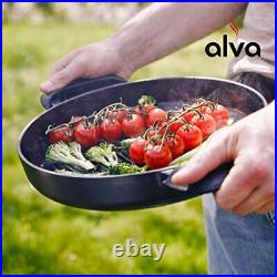 ALVA Nori Grill Pan 11, Cast Iron Pan with 2 Handles and Deep Grill Ridges