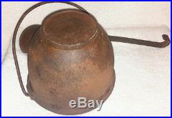 Antique 1848-1865 CIVIL War Cast Iron Heat Ring Cauldron Handled Pot & Laddle