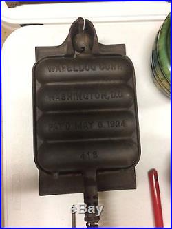 Antique Griswold Cast Iron Wafeldog Corp Washington DC 1924 Erie Pa Griddle Make