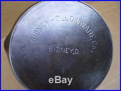 Antique 1800's Sidney Hollow Ware Co #9 Cast Iron Skillet 11 Fry Pan Clean