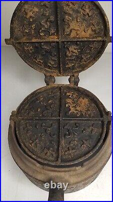 Antique 1800s Cast Iron Waffle Maker Primitive Kitchen Cookware Collectible