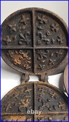 Antique 1800s Cast Iron Waffle Maker Primitive Kitchen Cookware Collectible