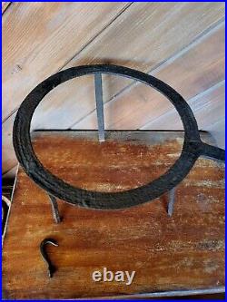 Antique 1800s Wrought Iron Fireplace Trivet with Griswold Cast Iron Scotch Bowl