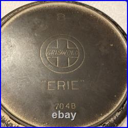 Antique #704 Griswold Nickel Plated Cast Iron Skillet #8 USA Slanted, ERIE