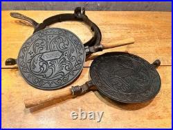 Antique Alfred Andresen Cast Iron Waffle Krumkake Maker with Base Vintage