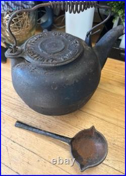 Antique Amherst Foundry Co. #8 Cast Iron Kettle With Ladle Antique Amherst Foundry Co. #8 Cast Iron Kettle With Ladle