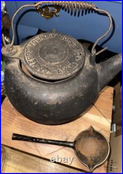 Antique Amherst Foundry Co. #8 Cast Iron Kettle With Ladle Antique Amherst Foundry Co. #8 Cast Iron Kettle With Ladle