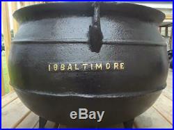 Antique Cast Iron 18 Gal 61 Lb 3 Foot Baltimore Campfire Gypsy Kettle Cauldron