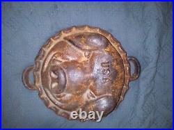Antique Cast Iron Boar Pig Skillet / Baking Pan / Casserole Dish / Cheese Mold
