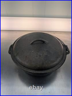 Antique Cast Iron Lidded Dutch Oven Marked Interior Dimensions 10x4 inch
