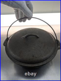 Antique Cast Iron Lidded Dutch Oven Marked Interior Dimensions 10x4 inch