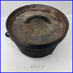 Antique Cast Iron Pot Gate Mark 3 Footed Camp Dutch Oven With Lid 10