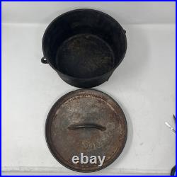 Antique Cast Iron Pot Gate Mark 3 Footed Camp Dutch Oven With Lid 10