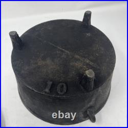 Antique Cast Iron Pot Gate Mark 3 Footed Camp Dutch Oven With Lid 10