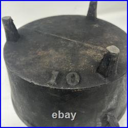 Antique Cast Iron Pot Gate Mark 3 Footed Camp Dutch Oven With Lid 10