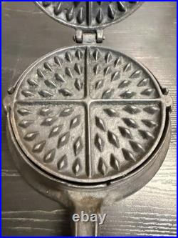 Antique Cast Iron Waffle Iron Size 8, Early 1900s