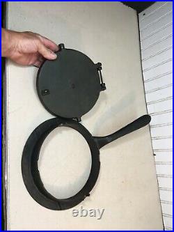 Antique Cast Iron Waffle Maker, Hearts Shapes Pennsylvania Dutch 7.5in Round