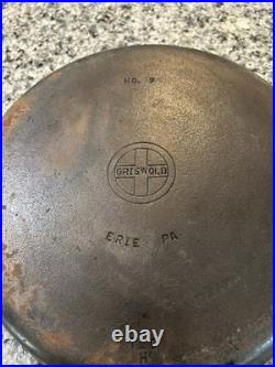 Antique GRISWOLD Erie Number 9 Spoon Handle Small Logo Cast SKILLET FRY PAN 710