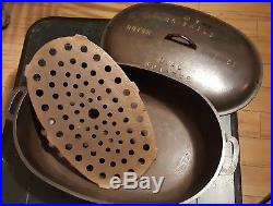 Antique Griswold #9 Cast Iron Oval Dutch Oven Roaster W Trivet & Lid RARE