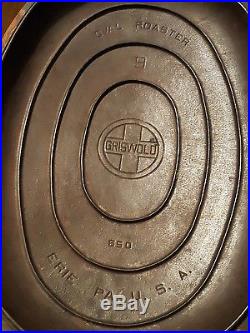 Antique Griswold #9 Cast Iron Oval Dutch Oven Roaster W Trivet & Lid RARE