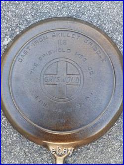 Antique Griswold Cast Iron 108 Slant EPU Shallow Skillet Griddle Heat Ring