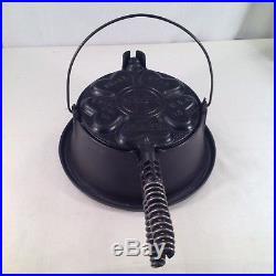 Antique Griswold Hearts And Star Cast Iron Waffle Iron With High Base